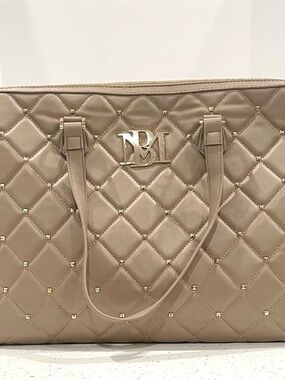 Badgley Mischka Quilted Taupe Tote with Gold Hardware